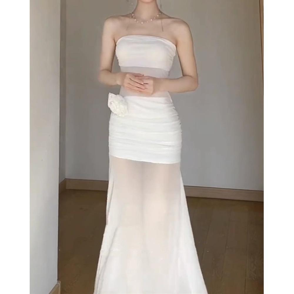 

Французское платье-топ-труба из белой сетки с цветами, подчеркивающее темперамент чистого желания, женское темпераментное платье в облипку для морского отдыха XL