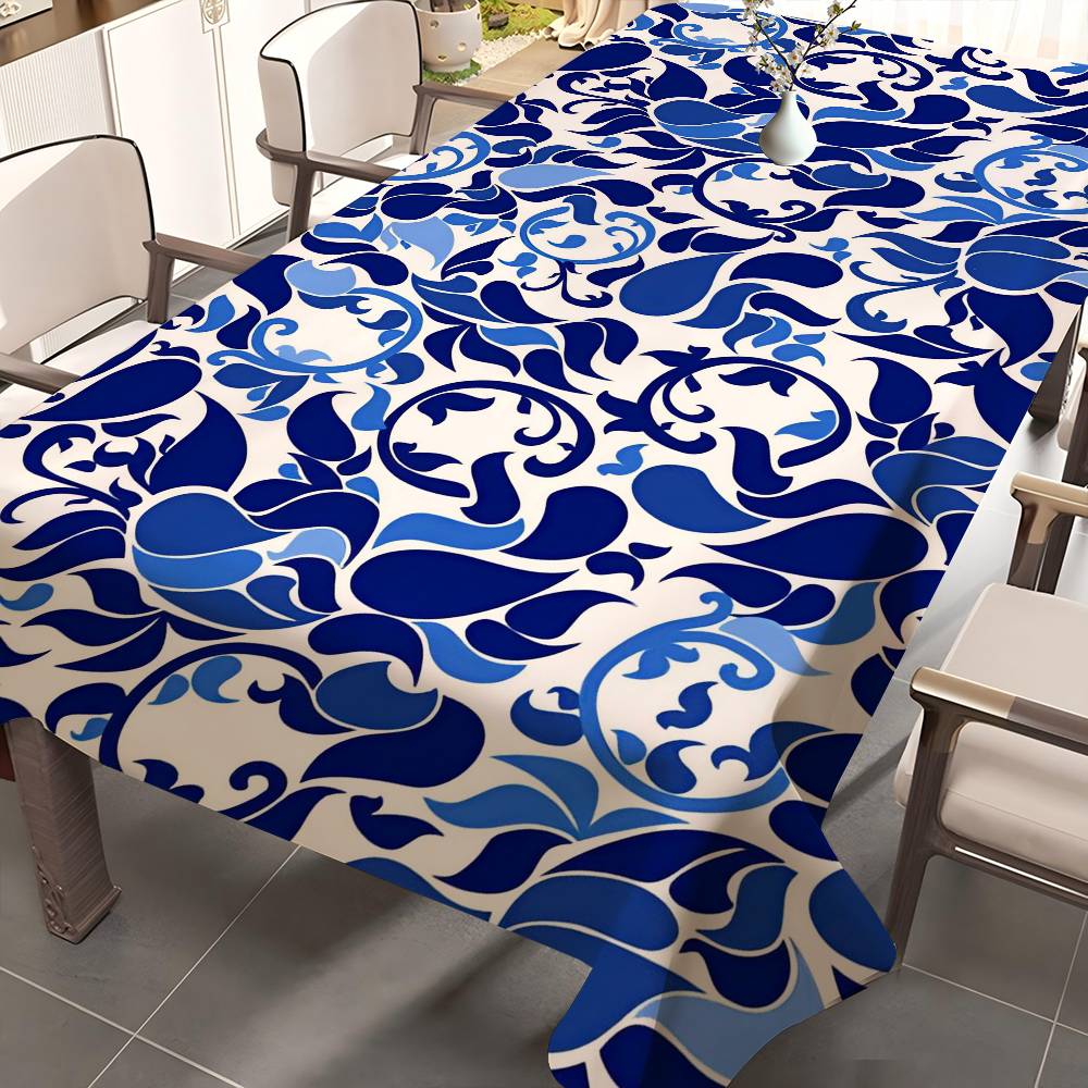 Classic Blue And White Porcelain Tablecloth Table Cover Christmas Picnic Party Wedding Waterproof Desk Cloth Table Decor