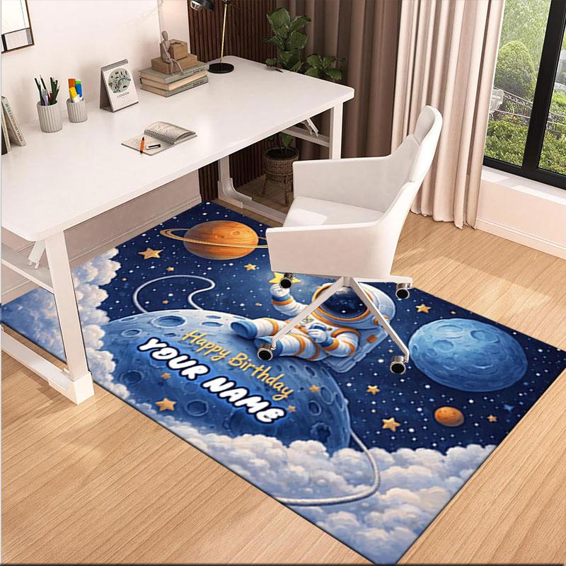 1PC Custom Name Space Astronaut Birthday Theme Floor Mat Ideal for Living Room, Game Rooms, Office, Bedroom,Floor Mat Playful Design