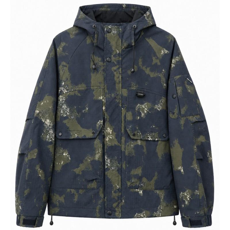 Mens Hooded Camo Jacket Lightweight Windproof Casual Outerwear Loose Fit