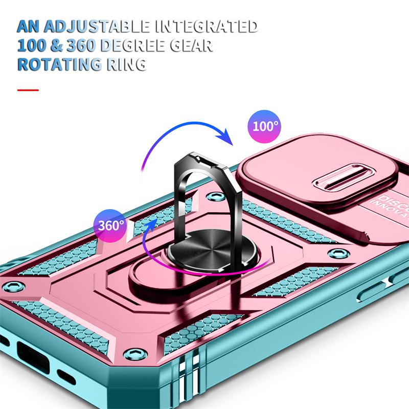 Slide Lens Camera Protect Shockproof Armor Case For iPhone 16 15 14 13 12 11 Pro Max Plus 13Mini Magnetic Holder Ring Back Cover