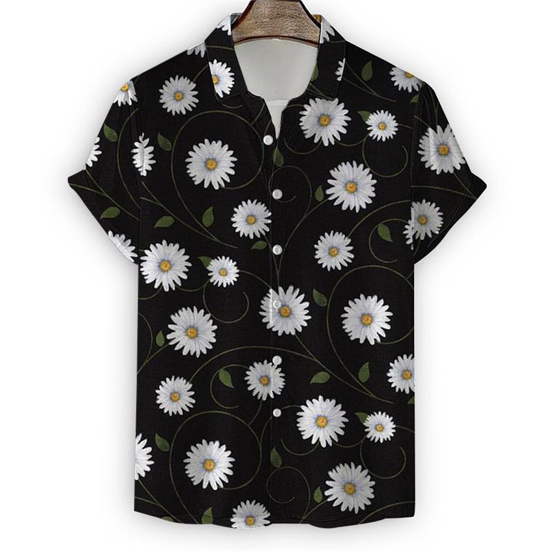 Nuova Camicia con Fiori di Margherita da Uomo Stampa 3D Manica Corta Maglietta Top Moda Estiva Harajuku Camicie Bottoni Street Camicetta con Collo a Revers
