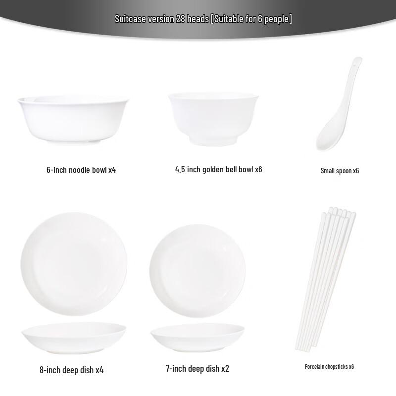 Bone China Pure White Underglaze Bowl & Plate Set - Household Porcelain Tableware, Gift Boxed