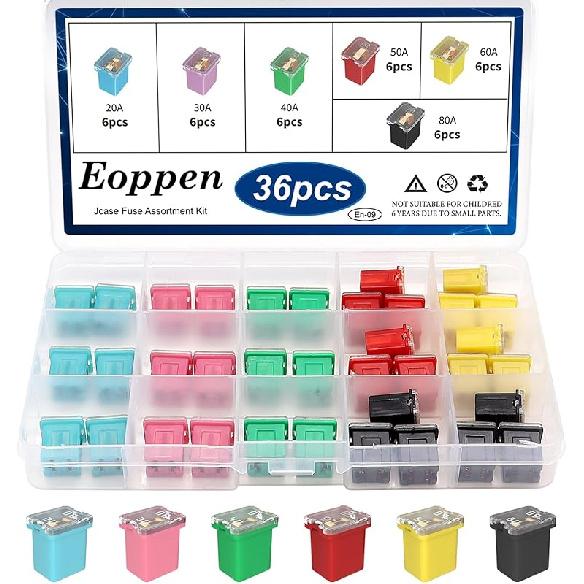 36Pcs Jcase Fuse Car Fuses Assortment Kit Automotive Tall/Standard and Low Profile Jcase Box Shaped Automotive Fuses for Trucks Cars and SUVs (20A,