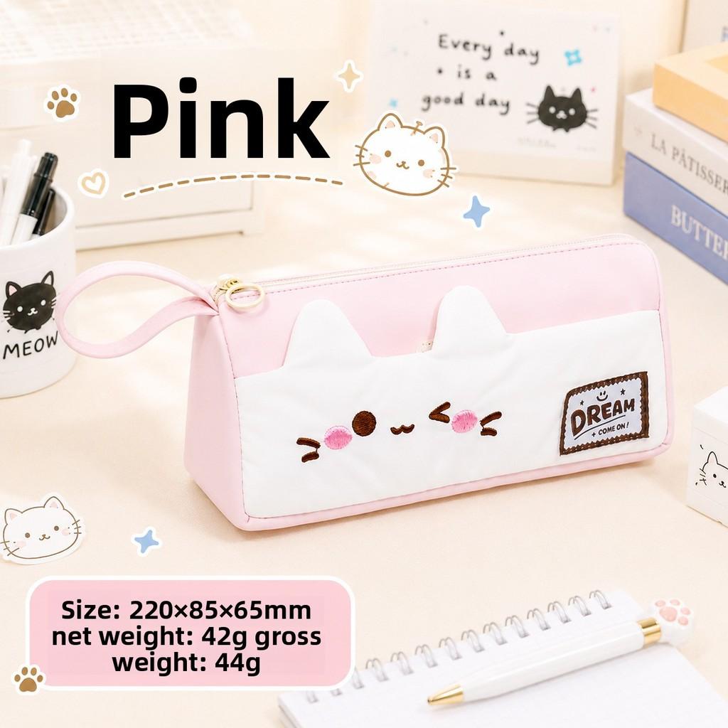 Small Pink Cat Cartoon Pencil Case With Large Capacity For Students And Office Use