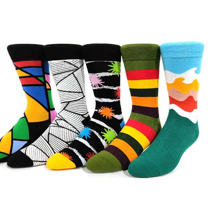 5 Pairs/Pack Men Funny Socks Casual Hip Hop Creative Cartoon Novelty Calcetines Hombre Street
