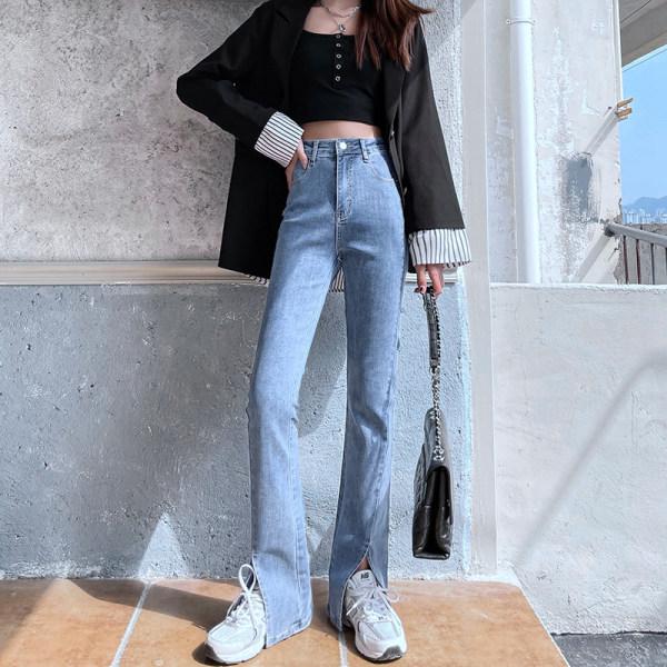 

Women s 2025 High-Waisted Stretch Micro-Flare Jeans with Slit - Slimming, Floor-Length, Retro Summer Style S