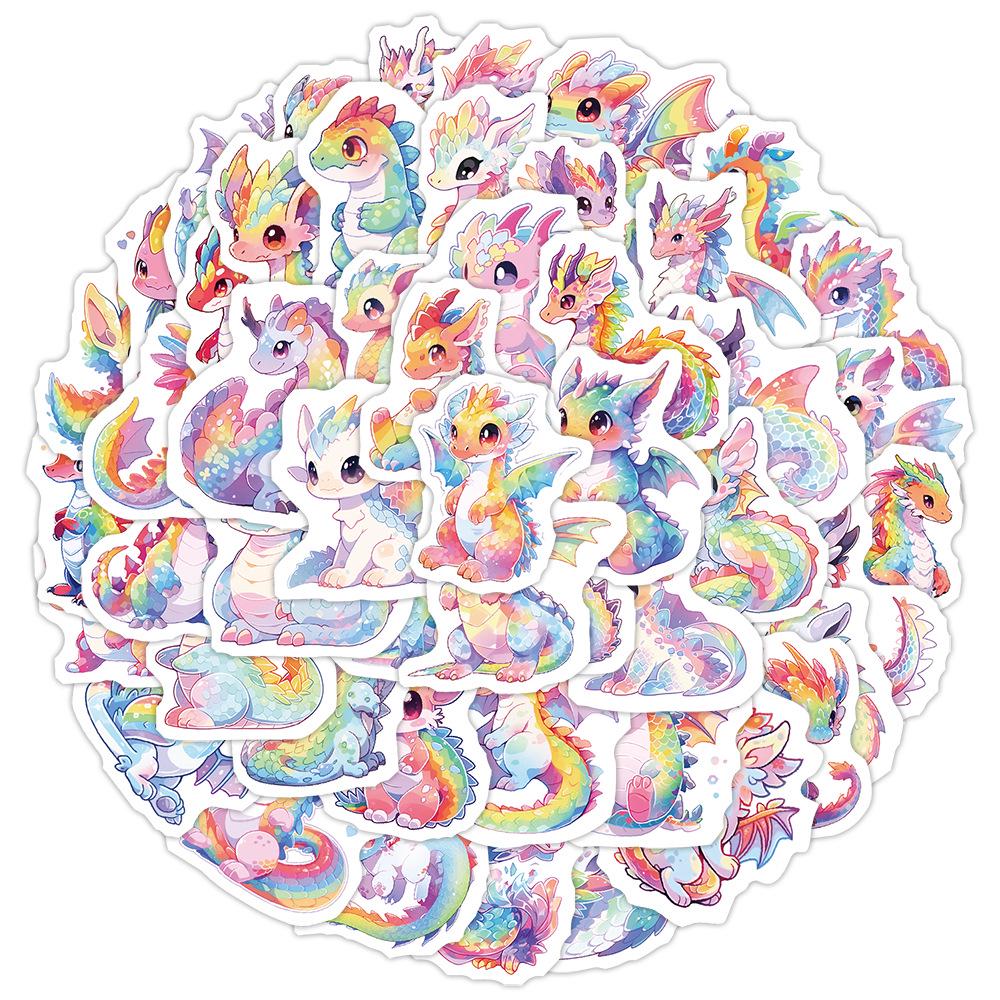 50 Dreamy Rainbow Dragon Graffiti Waterproof Stickers: Cute Animals for Water Bottles & Computers