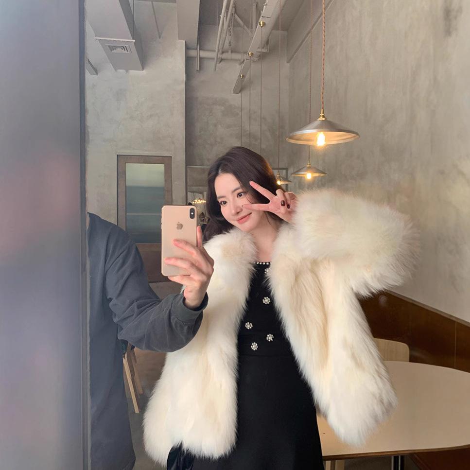 Autumn and winter environmentally friendly fur coat fox hair celebrity daughter thickened warm medium and long big fur collar fur coat