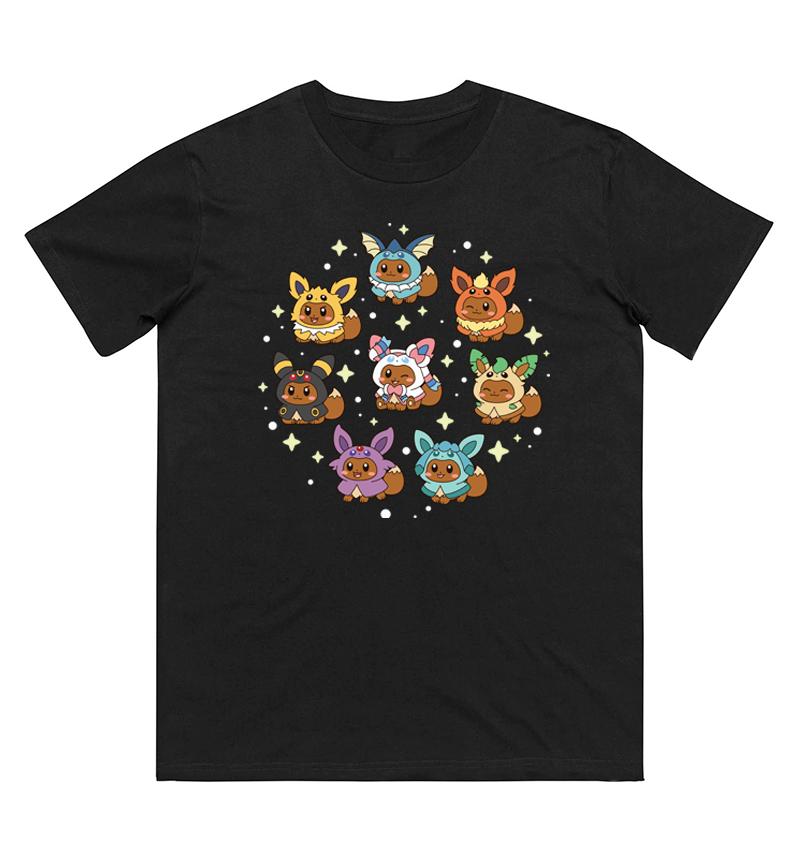 2026 Summer Eevee Retro Cosplay Tshirt Unisexs Oversize Casual Cotton Printed Shortsleeved Unisex Childrens Sports Shirt
