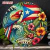 Metal Wall Art Puerto Rico Flag Hibiscus Flower Tropical Decor for Living Room