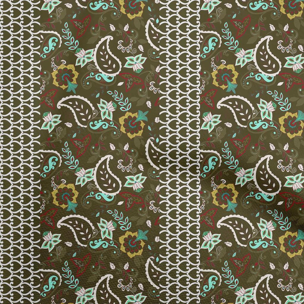 oneOone Cotton Flex Dark Teal Blue Fabric Asian Paisley Sewing Material Print Fabric By The Yard 40 Inch