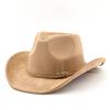 Western Cowboy Rolled Brim Big Brim Cowboy Hat Bull Head Accessories Imitation Leather Velvet Jazz Hat Riding Hat