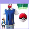 Pokemon Ash Ketchum Cosplay Kostüm Komplettset Erwachsene Jacke Handschuhe Hut Halloween Hohe Qualität Elastisches Weiches Polyestermaterial