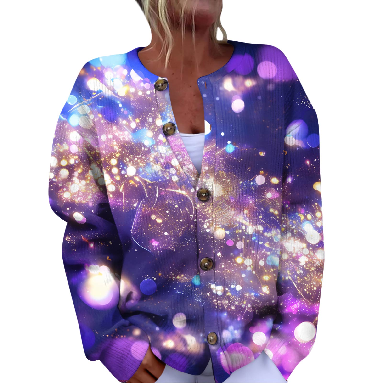 

Женский модный фестивальный вязаный кардиган с длинными рукавами и застежкой на пуговицы M фиолетовый