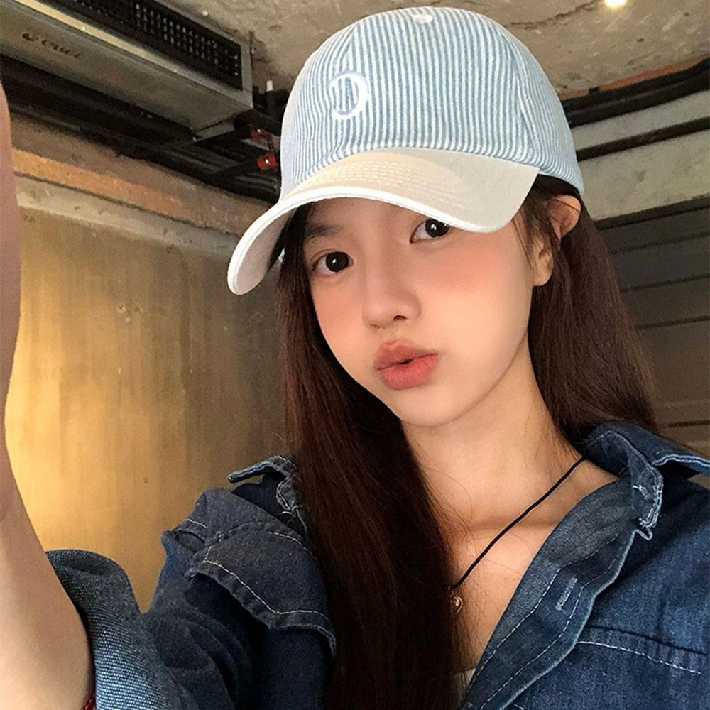 Embroidered Letter Baseball Hat Stripe Sun Hat Embroidery Baseball Cap  Spring Summer