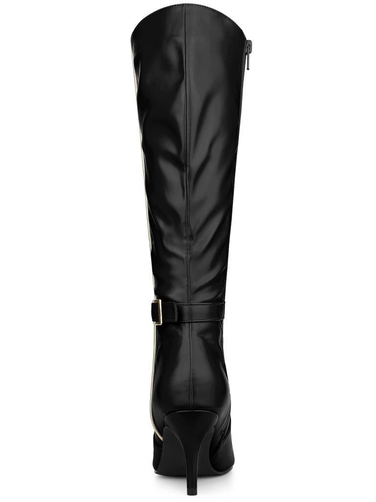 Allegra K Knee-High Boots, Stiletto Heel, Pointed Toe, Women's, Black, Size 28.0cm