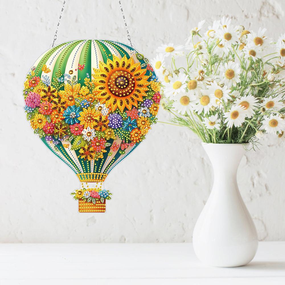 Flower Hot Air Balloon Theme 2D/Flat DIY Special Shape Hanging Diamond Art Kits Diamond Art Pendant DIY Home Decor Hanging Charm