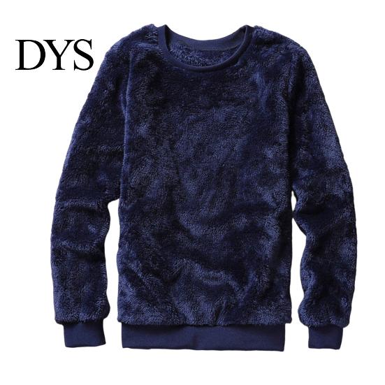 Male Pullover Sweatshirt Men Double-sided Plush Long Sleeve O-neck Loose Fit Windproof Keep Warm Streetwear Solid Color Winter Top for Outdoor