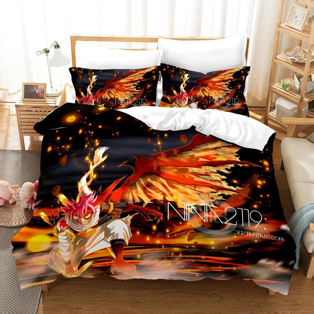 3D Print Anime Fairy Tail Logo Natsu Bedding Set Boys Girls Twin Queen Size Duvet Cover Pillowcase Bed Kids Adult Home Textiles