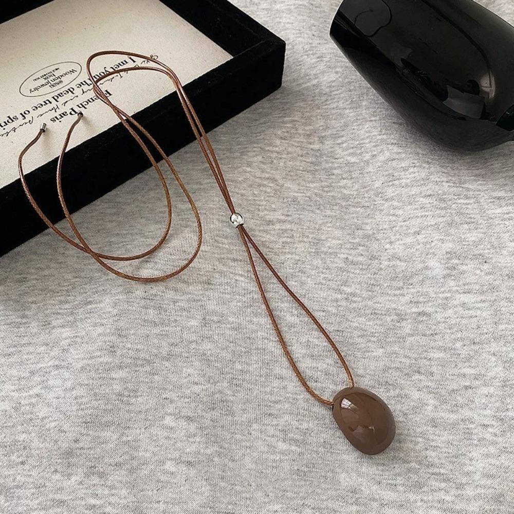 Drawable Black Rope Women Necklace Adjustable Pendant Necklaces New Sweater Chain  Women