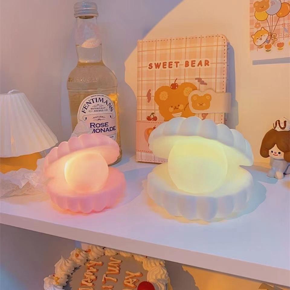 Mini Pearl Mussel Night Light Soft Lights Cartoon Shell Lamp Bedroom Nightstand Desktop