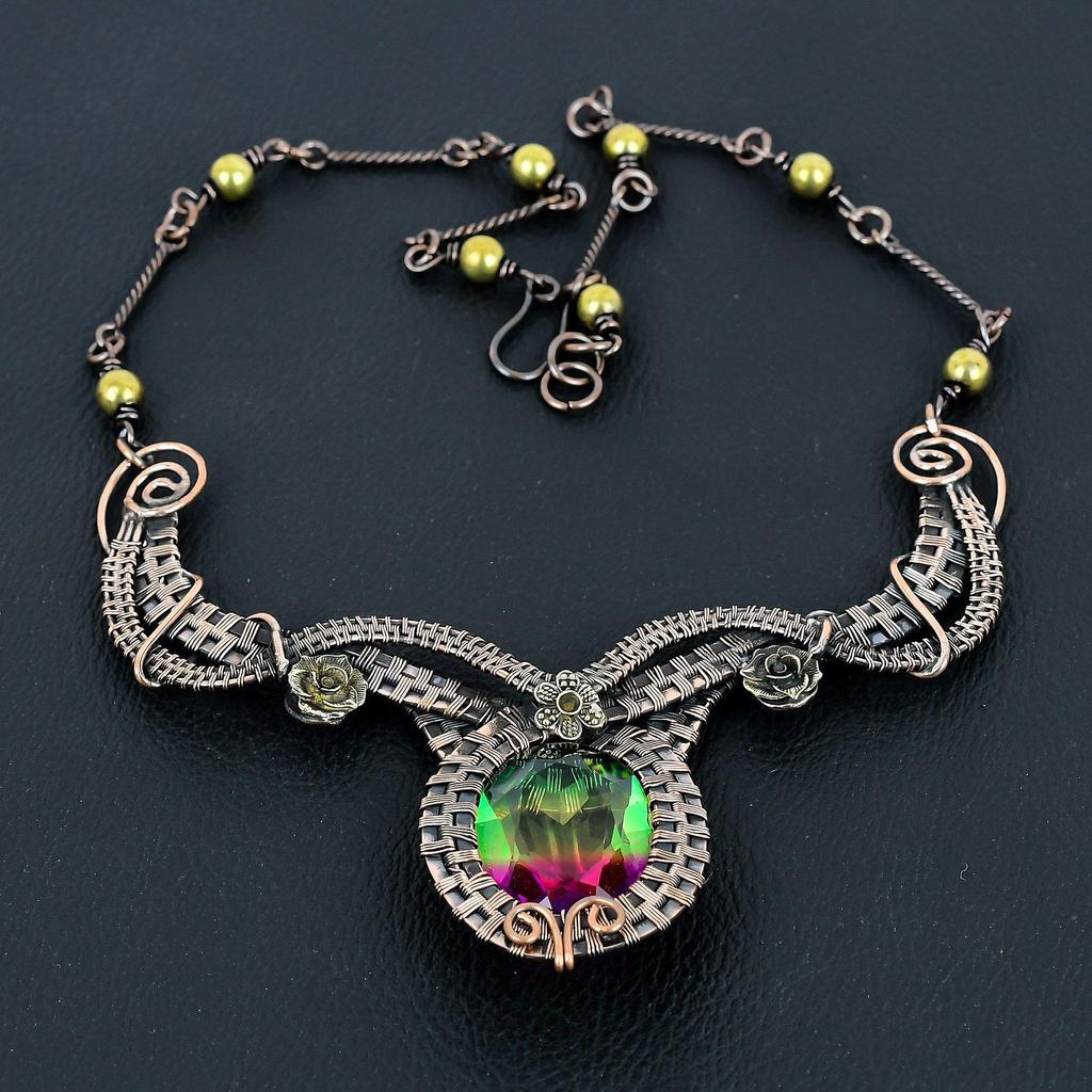 Zweifarbige Turmalin-Halskette Schmuck, 999 Kupferdraht umwickelte Edelstein-Halskette Handgefertigter Schmuck, Für den Gedenktag