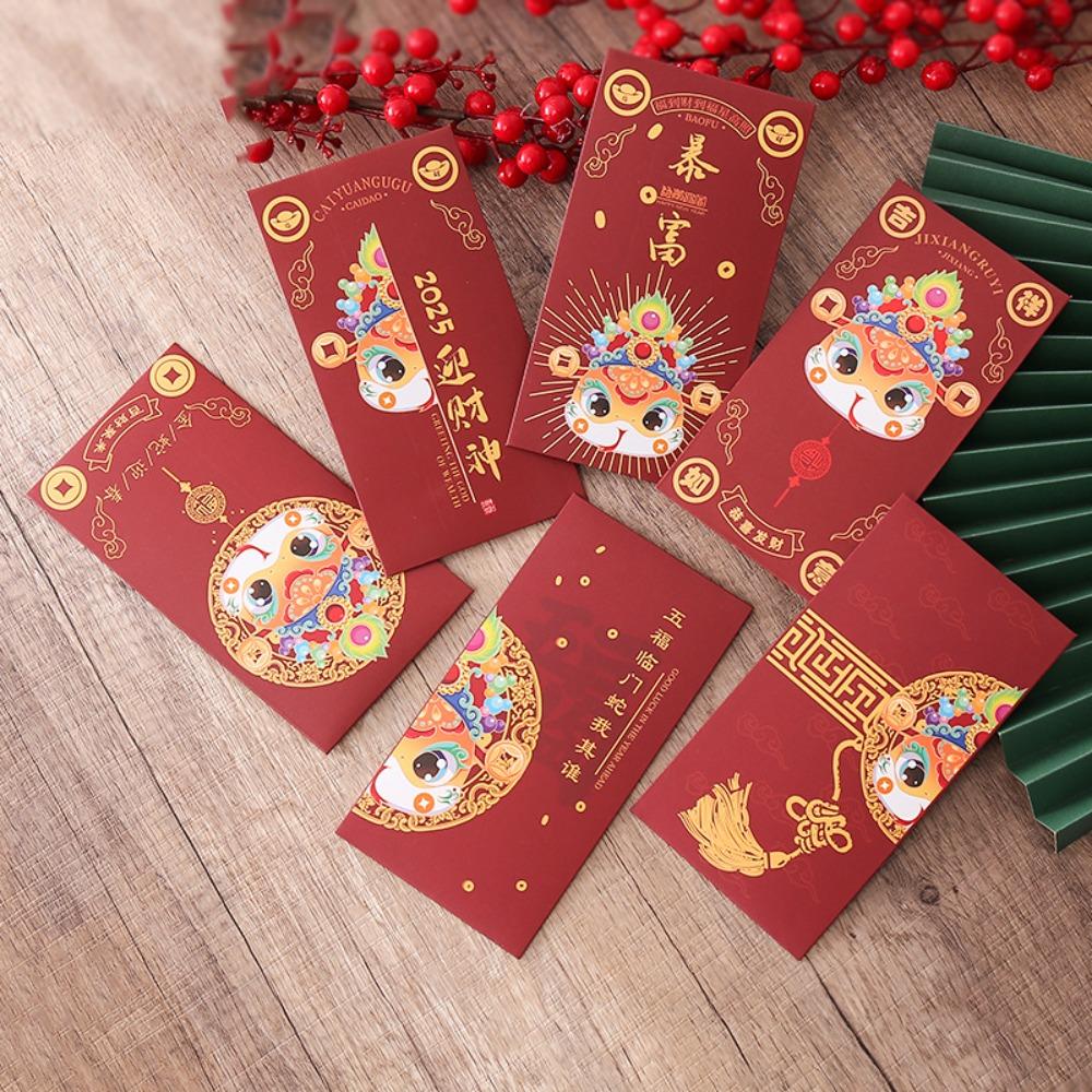 6Pcs Mixed Pattern Chinese New Year Red Envelope Solid Red Packet Lucky Money Bag  Kids