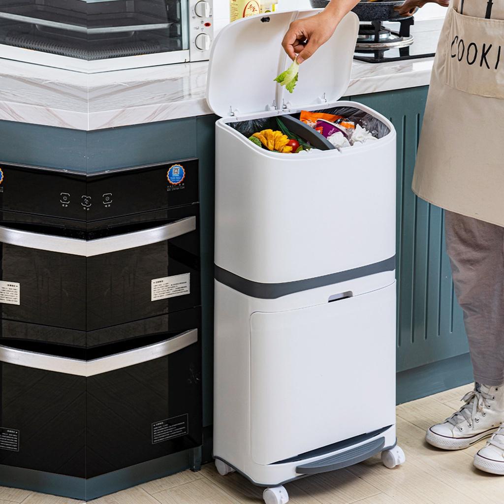 20L/Plastikowy Kosz na Śmieci Kuchenny Narożny Kosz do Recyklingu Otwierany Naciskiem Nowy Pojemnik na Śmieci 40LWygodny Sortownik Śmieci z Kółkami