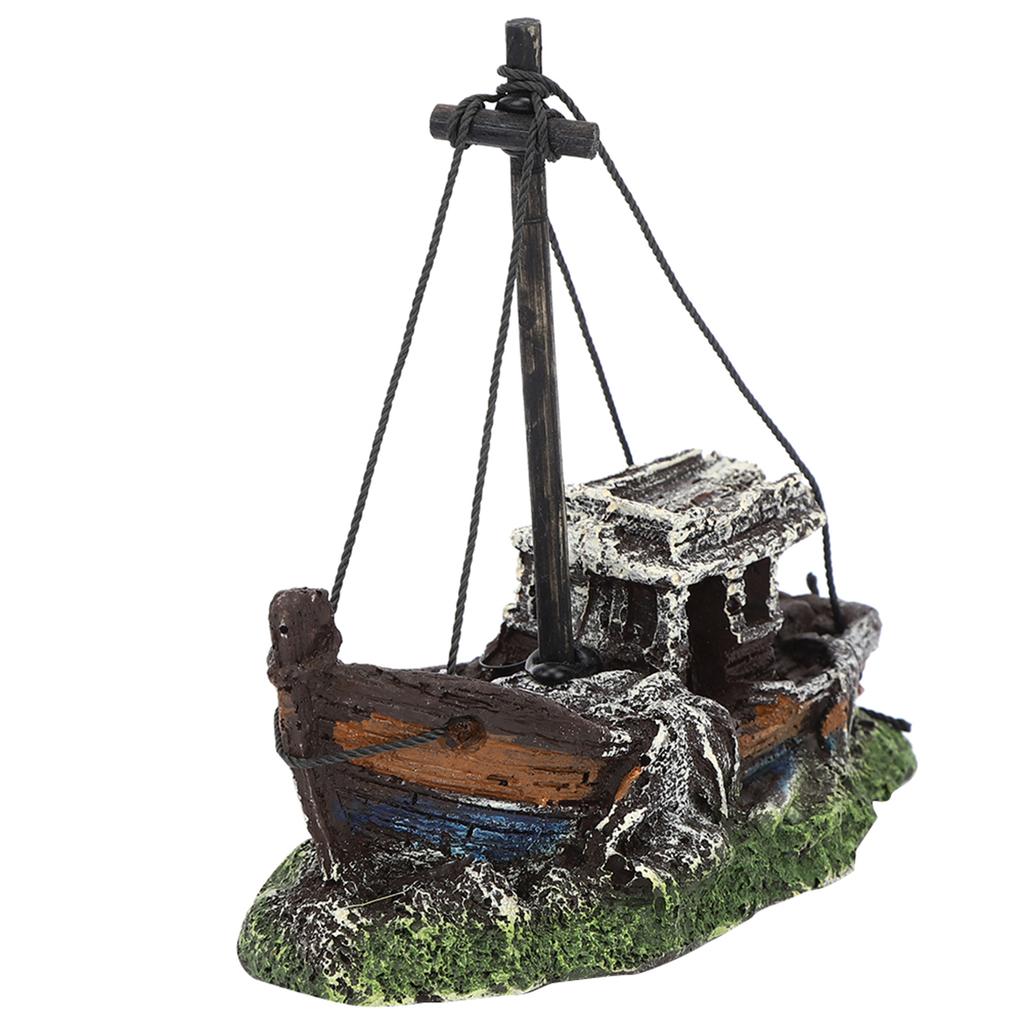 High Simulation Resin Aquarium Shipwreck Decoration, Color Injection Molding, Easy Cleaning, Enriches   for Fish Hide House, Color Lifelike,