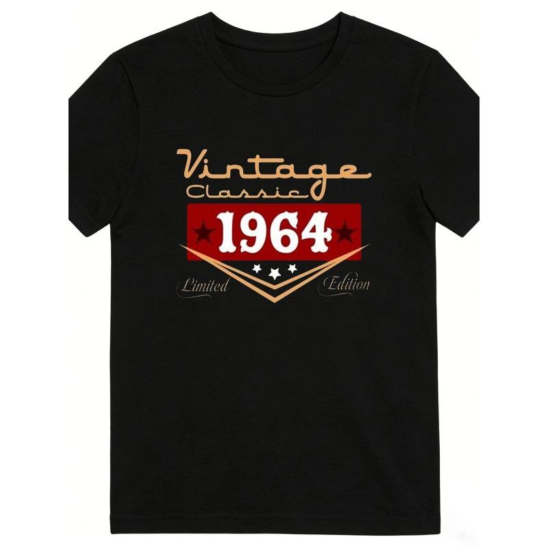 

Men S 1964 Vintage Limited Edition Graphic Tee, Retro Casual Short Sleeve Round Neck Summer Shirt Regular Fit Everyday Wear Classic Style 4XL чорний