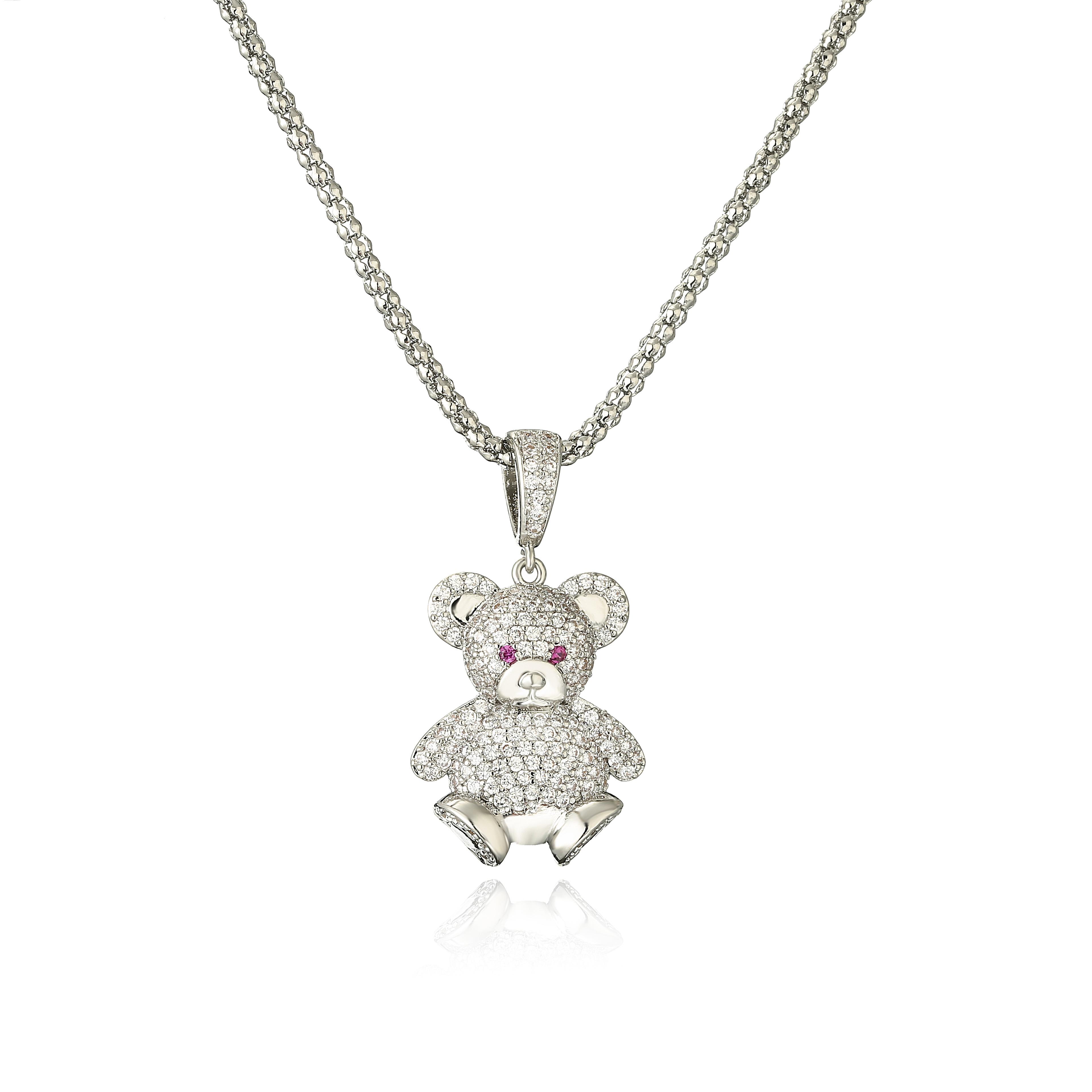 

HECHENG,Cute bear necklace, Zircon for Women Teddy Bear Micro-studded Hip Hop Necklace Brass 18K Gold Plated 40cm