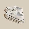 Platform Canvas Shoes Women's Casual Shoes Heightened Round Head Lace-up Low-top Board Shoes White Shoes Heightened