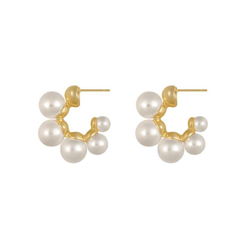 Chic French Pearl Geometric Stud Earrings - High-End, Luxurious Design for Women