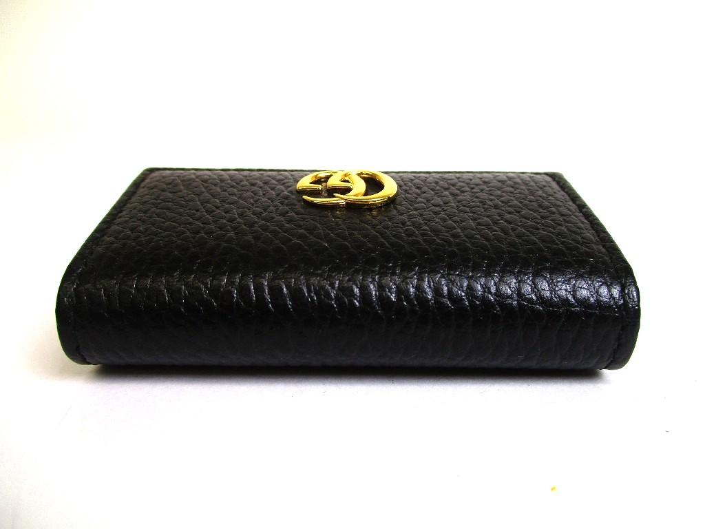 Authentic GUCCI Double G GG Black Leather Gold H/W 6 Pics Key Chain #b092  Open Box