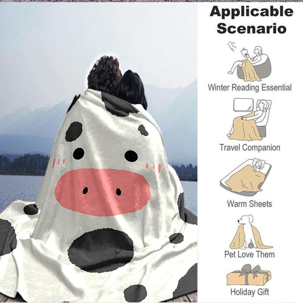 1pc Cow Spots Blanket, Lightweight Flannel Throw Blanket For Sofa, Bed, Travel, Camping, Living Room, Office103
