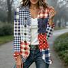 Women's Fashion Plaid Print Long Sleeve Ruffled Open Front Jacket