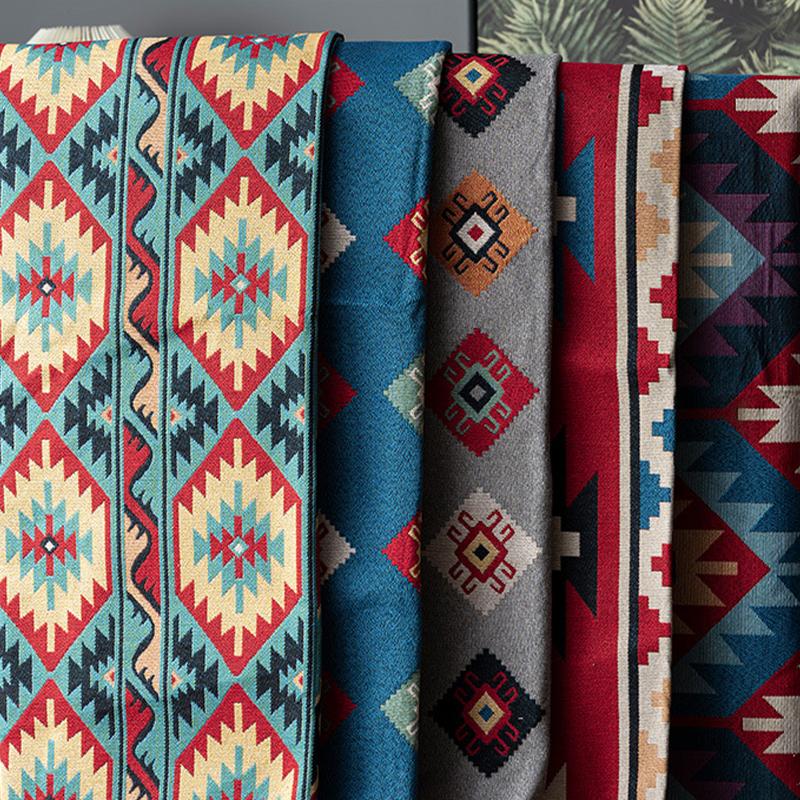 Ethnic Yarn-Dyed Jacquard Fabric Thicken Geometric Stripe Fabric DIY Sofa Tablecloth Bag Clothing Background Decorative Cloth