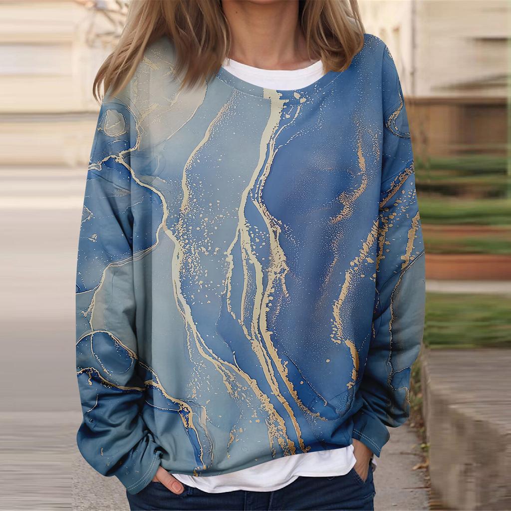 Women's Casual Fashion  Vintage Printed Long Sleeve O-Neck Sweatshirt Layer Pullover Top