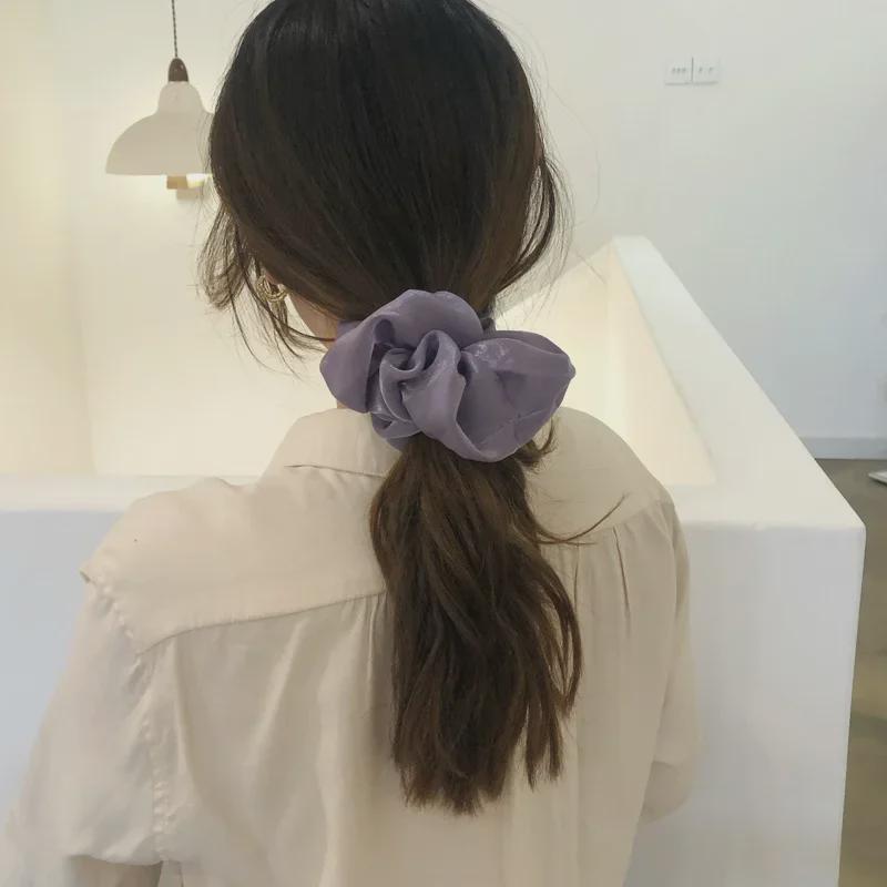 Haarring aus Satin im koreanischen Stil in Volltonfarbe – Haargummi aus schimmerndem Garn