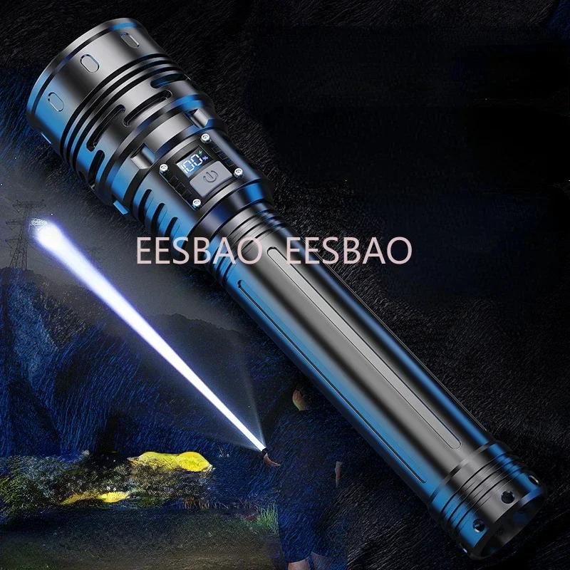 10000LM Kraftfull LED 10000mah Ficklampa Laddning Teleskopfokus Fjärrkontroll Lång Stark Hand Lampa Laser Camping Ficklampa Zoom Display