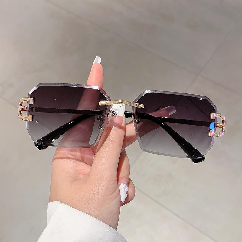 Luxury Brand Designer Vintage Rimless Square Sunglasses Women For Men Pink Sun Glasses Trend Punk Popular Metal Shades Uv400