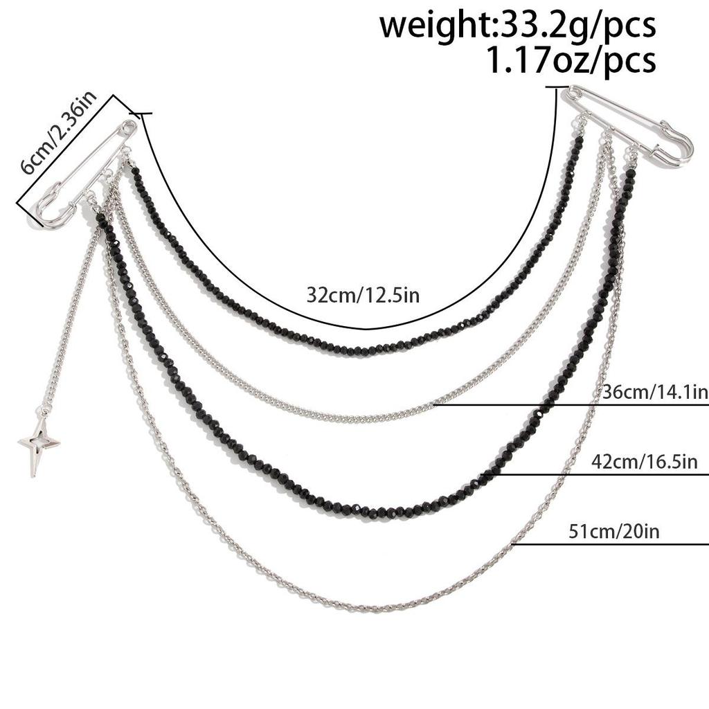 Punk Hip-hop Star Chain Multi-layer Personalized Tassel Double Needle Brooch Men's and Women's Set Brooch Jewelry