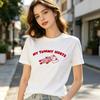 Unisex Graphic Tee Minimal Cartoon Print My Tummy Hurts Funny Casual Streetwear Summer Crew Neck Short Sleeve Fitted Top