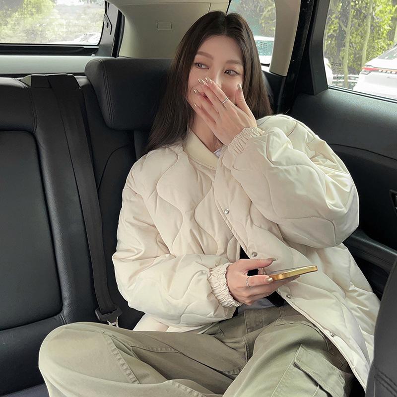 2025 winter down cotton jacket women's new Korean version of lazy style rhombus loose slimming thickened cotton jacket trend