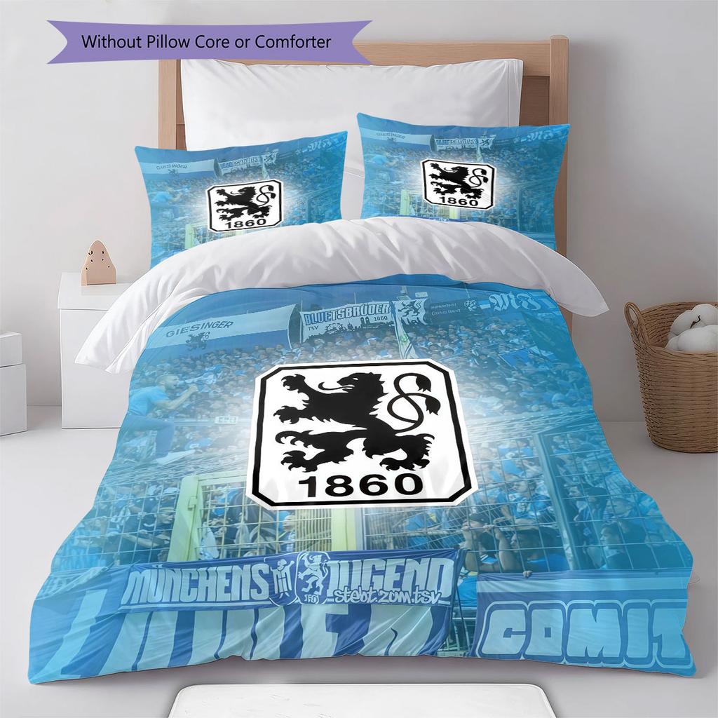 1860 Munich Logo Bedding Quilt Set Quilt Cover Pillowcase Home Decoration Birthday Gift (1 * Duvet Cover + 2 * Pillowcase, Without Core)