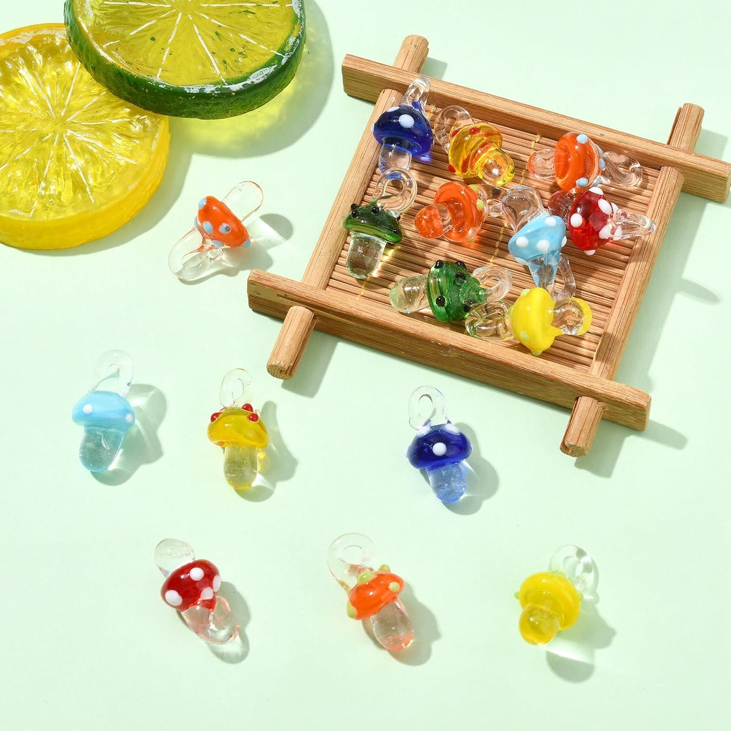

DanLingJewelry 16Pcs Lampwork Mushroom Charms Mixed Colors Forest Plant Mushroom Bumpy Glass Beads Charms for Necklaces Jewelry Making