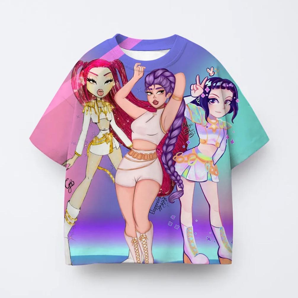 T-shirt Anime Kpop Witch Hunting Group 3D Printing Children's T-shirt Fashion Casual Cartoon T-shirt Girls' Children's Clothing