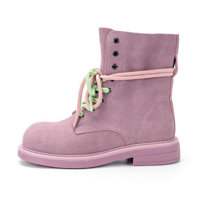 Fashion Round Toe Lace Up Design Ankle Boots Women High Quality Faux Suede Boots Cozy Non-slip Platform Boots Zapatos De Mujer
