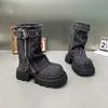 2025 Designer Denim Damen Stiefeletten Mode Elegant Seitliche Reißverschlüsse Gürtelschnalle Schuhe Dicker Absatz Damen Morder Kurze Stiefeletten